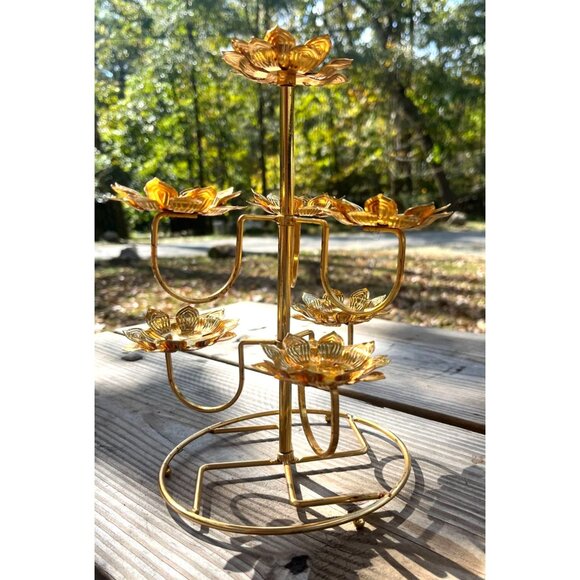 Lotus Flower Candle Holder Tealight Tray Golden Metal Stand For Meditation & Dec - Picture 7 of 10